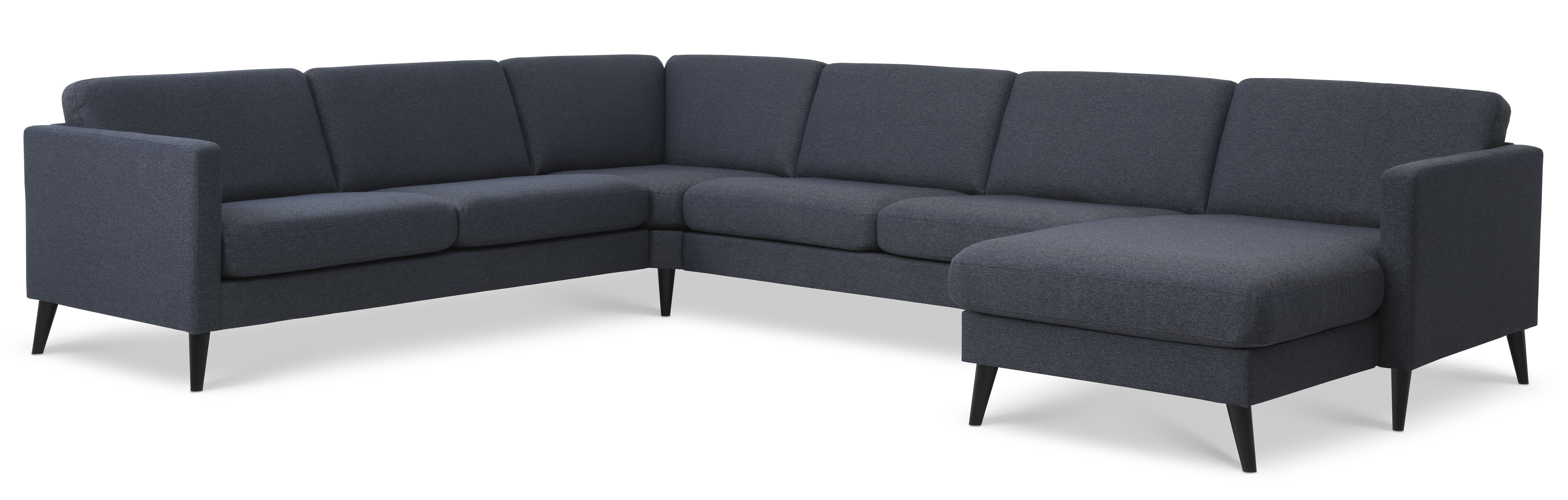Ask Sæt 56 U-sofa i Navy Blå Polyester og Sort Træ