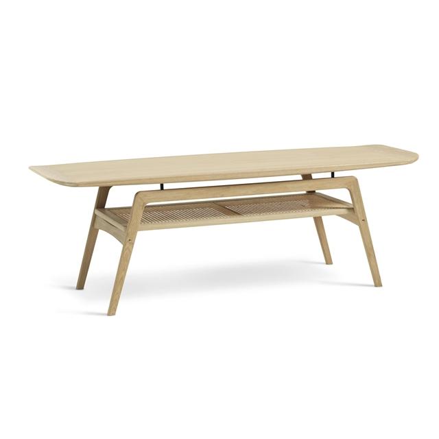 Elegant Surfboard Sofabord i Egetræ med Hylde