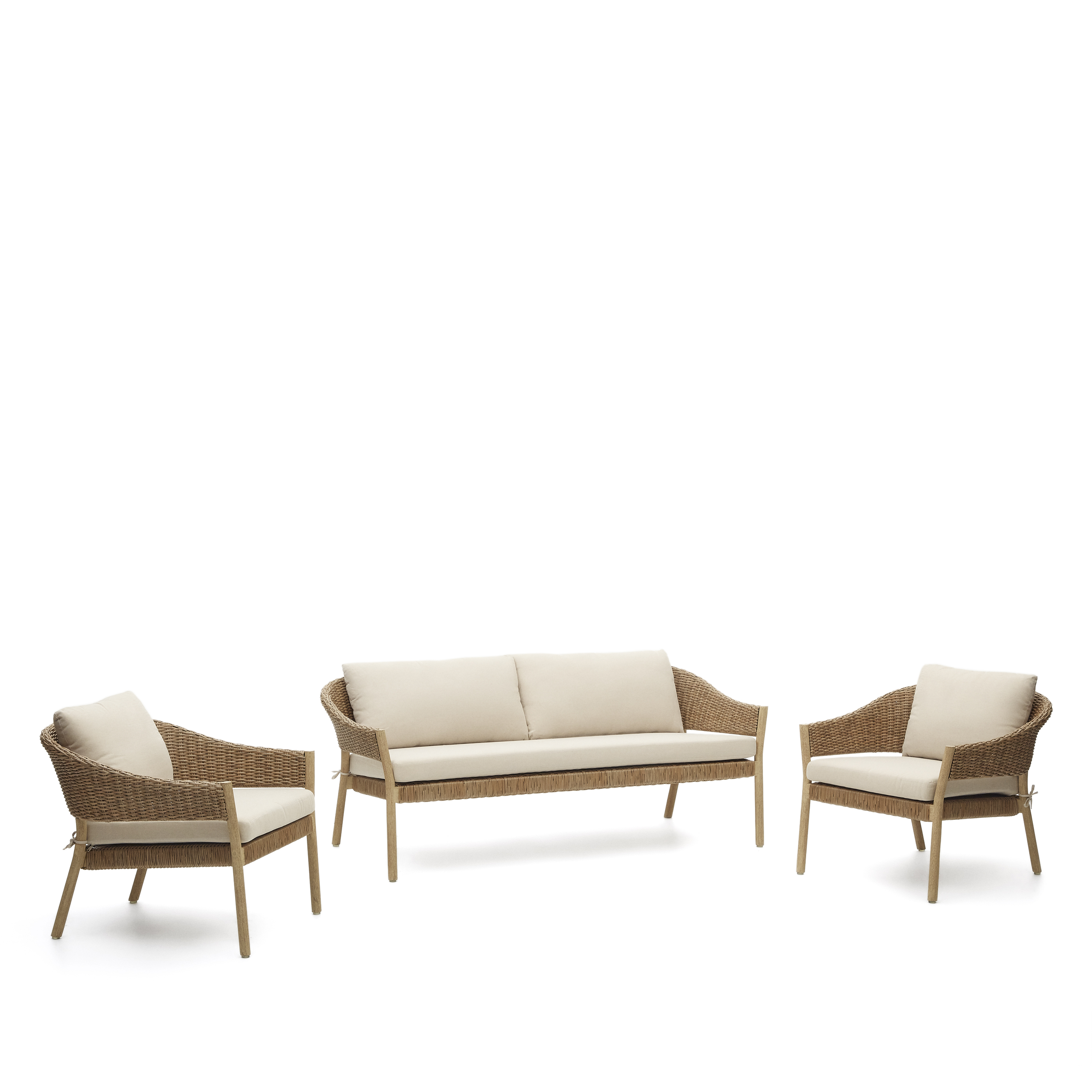 Laforma Pola Udendørs Sofa og Lænestole Sæt - Natur Flet