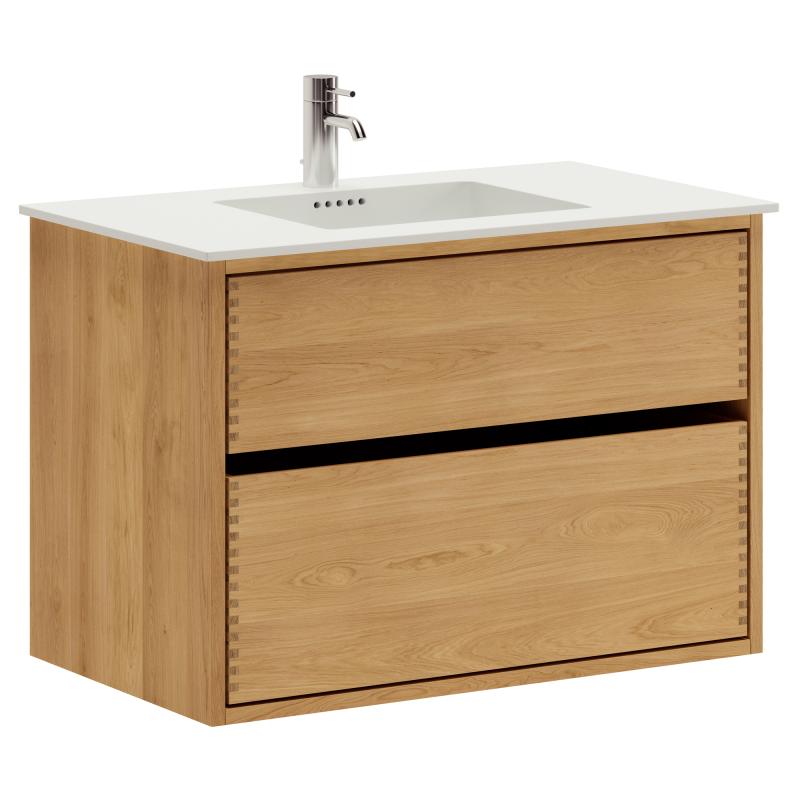 Naturolieret Just Wood Badmøbel med Solid Surface Bordplade