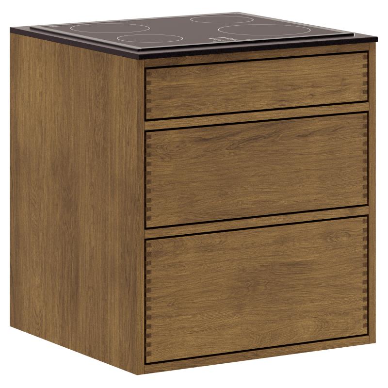 Mørkolieret Just Wood Push Underskab - 60 cm med kogeplade