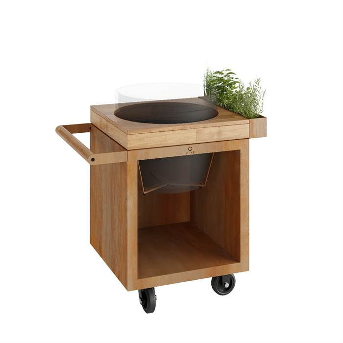 Ofyr Kamado Bord Corten 65 Pro Teaktræ med Hjul