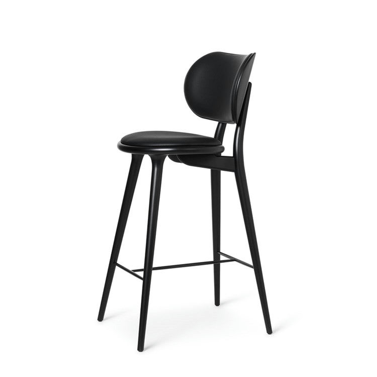 Mater Barstol med Ryglæn - Elegant Sort Læder og Træ