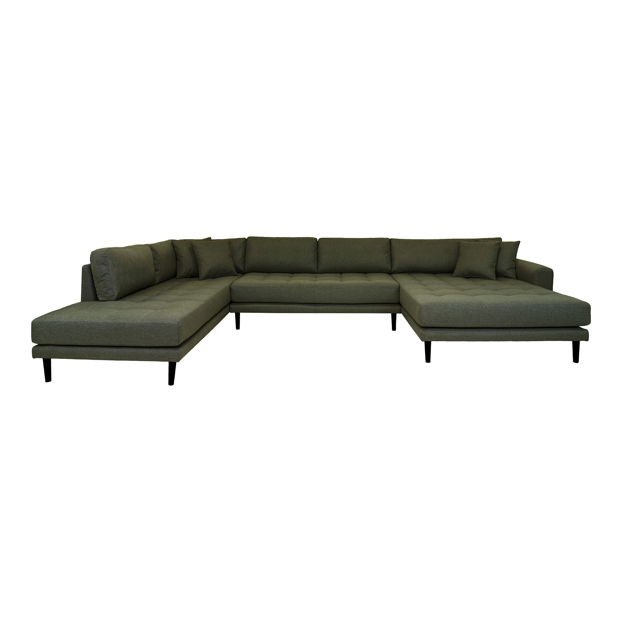 House Nordic Lido  -sofa     åben Ende Højrevendt     Puder Olivengrøn Polyester   Sort Træ