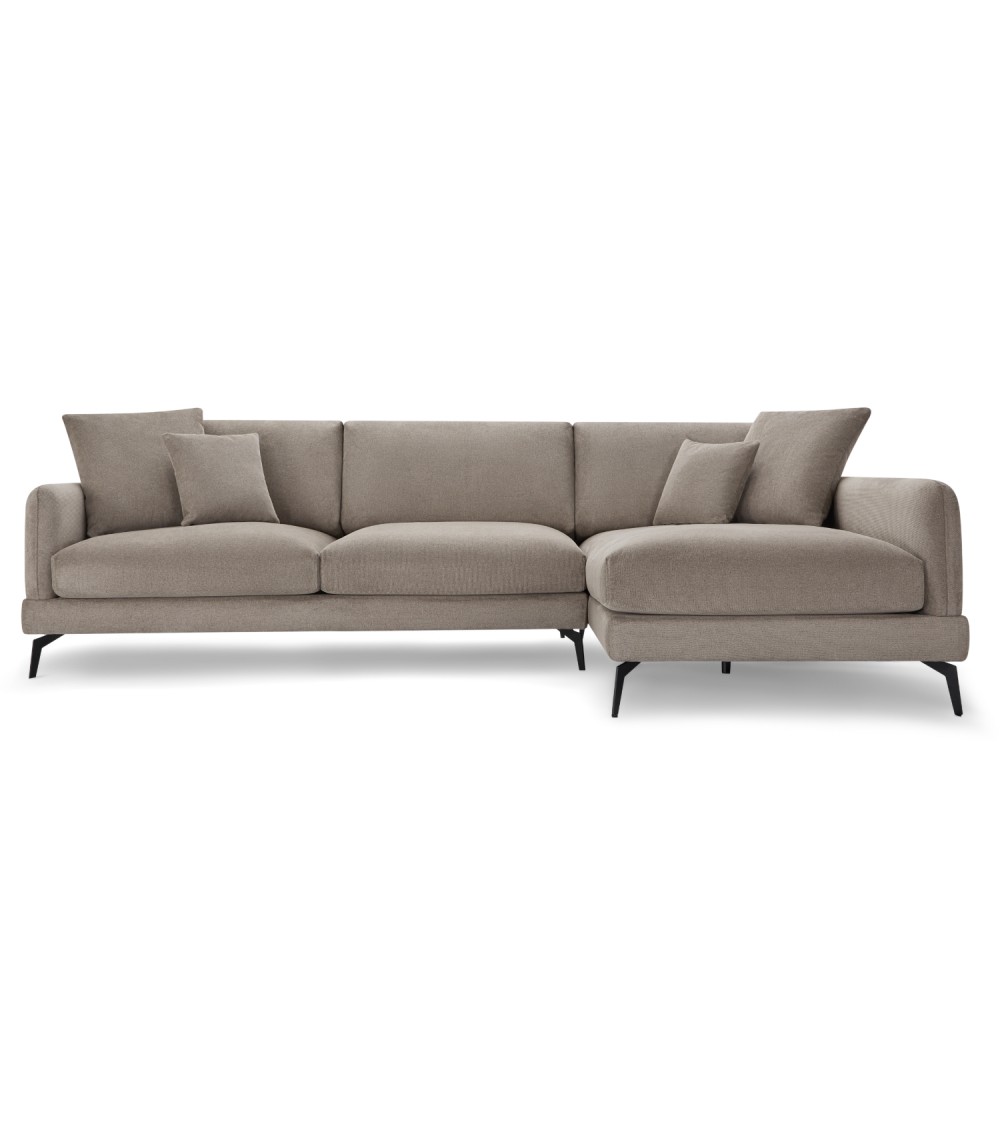 Maggie Sofa     Højre Chaiselong     Pyntepuder Brun Stof   Sort Metal