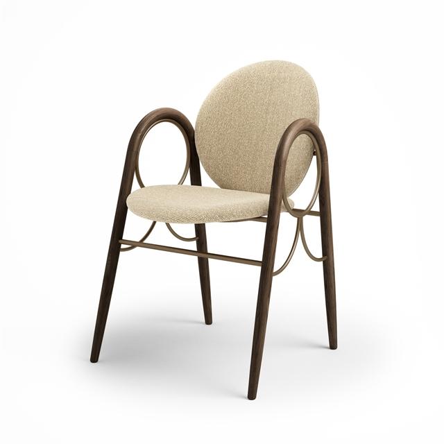 Brdr  Krüger Arkade Spisebordsstol Stel   Messing Metal   Røget Egetræ Med Polstring   Cream 0019