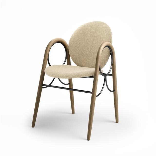 Brdr  Krüger Arkade Spisebordsstol Stel   Sort Metal   Egetræ Med Polstring   Cream 0019
