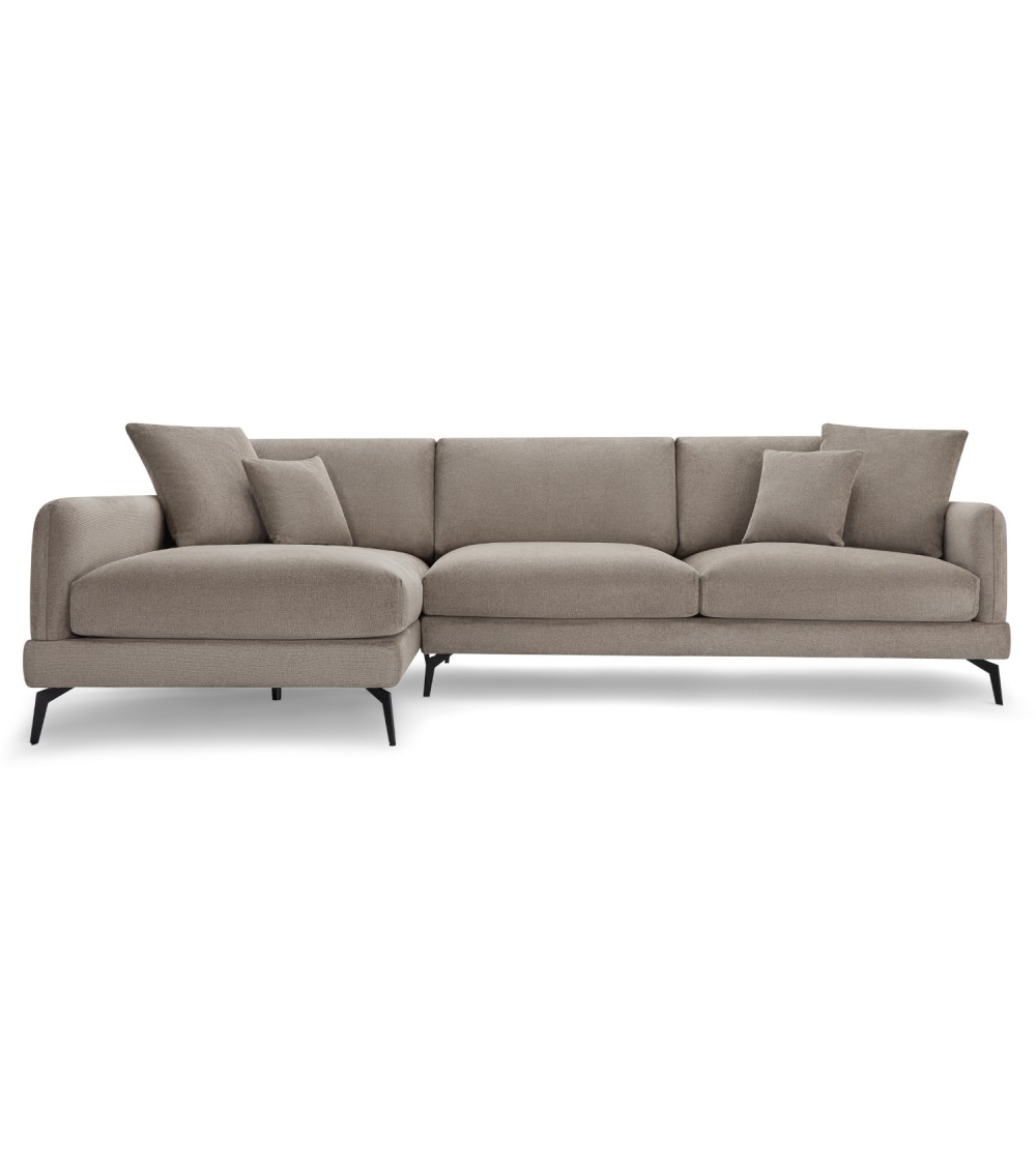 Maggie Sofa     Venstre Chaiselong     Pyntepuder Brun Stof   Sort Metal
