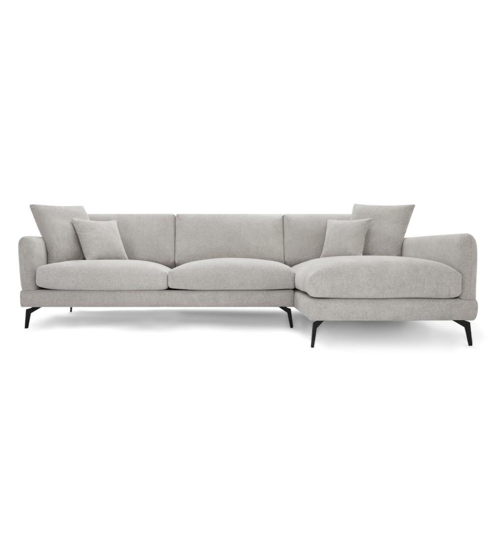Maggie Sofa     Højre Chaiselong     Pyntepuder Grå   Sort Metal
