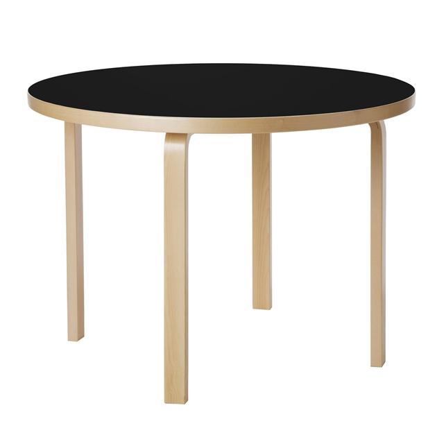 Artek Aalto 90a Rundt Bord Birk Sort Linoleum
