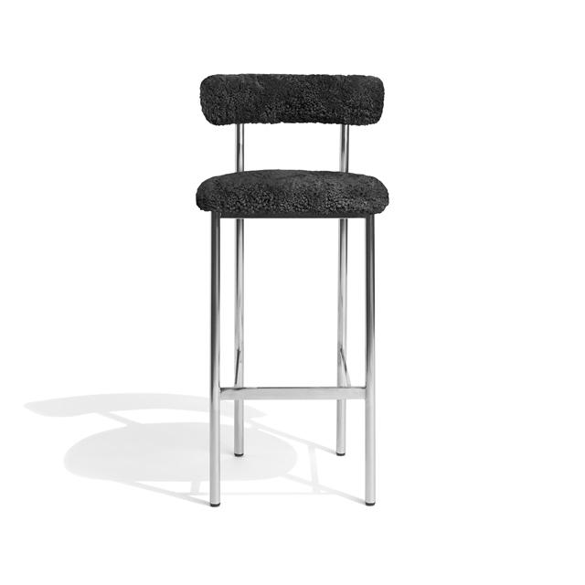 Møbel Copenhagen Font Barstol 65   Sheepskin Grå Poleret Stål Stel
