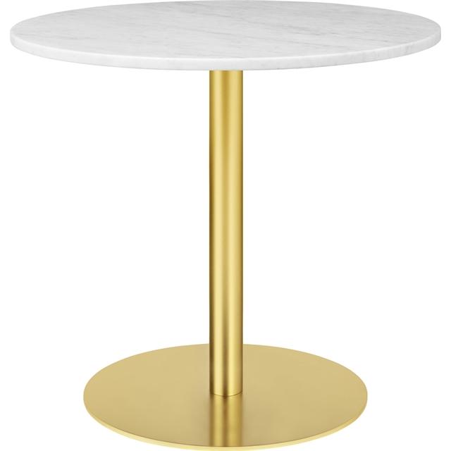 Gubi     Spisebord Rundt ø80      Messing Base   Hvid Carrara Marmor Top