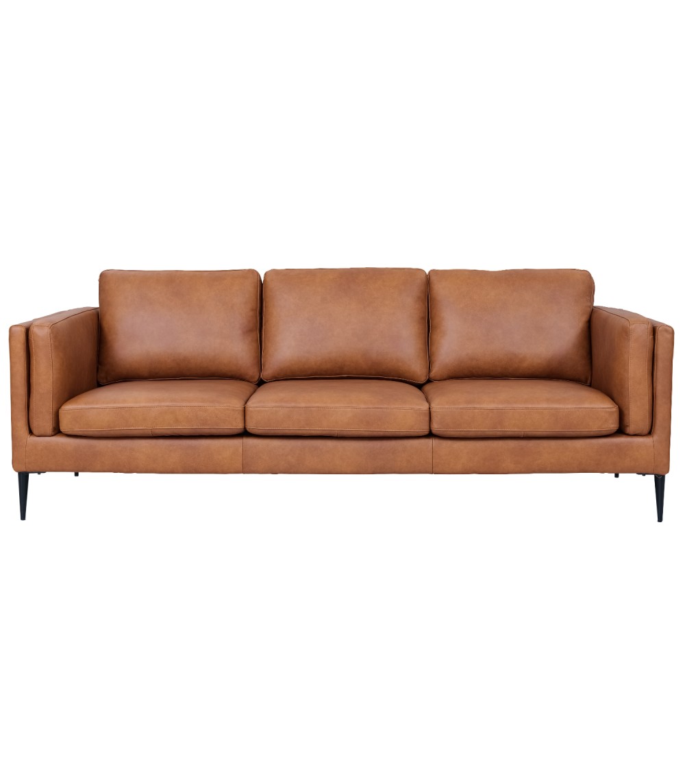 Valencia   Pers  Sofa Lysebrun Semianilin Læder   Sort Metal