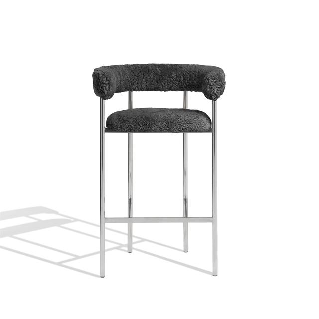 Møbel Copenhagen Font Barstol Med Armlæn 75   Sheepskin Grå Poleret Stål Stel