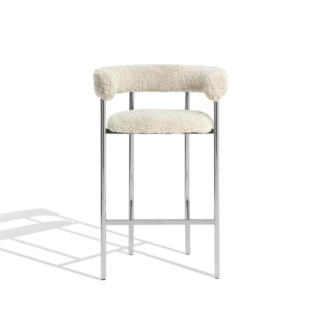 Møbel Copenhagen Font Barstol Med Armlæn 75   Sheepskin Oyster Poleret Stål Stel