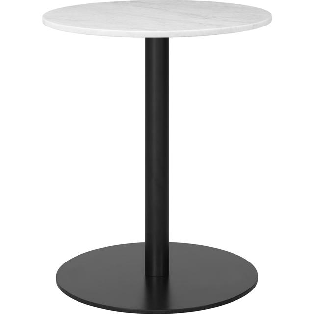 Gubi     Spisebord Rundt ø60      Sort Base   Hvid Carrara Marmor Top