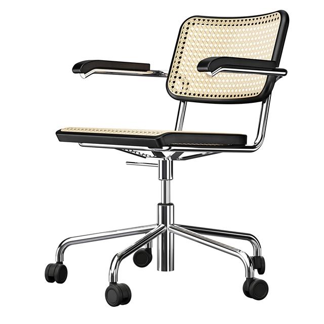 Thonet   64 Vdr Swivel Kontorstol Med Armlæn Krom Sort Bejdset Bøgetræ
